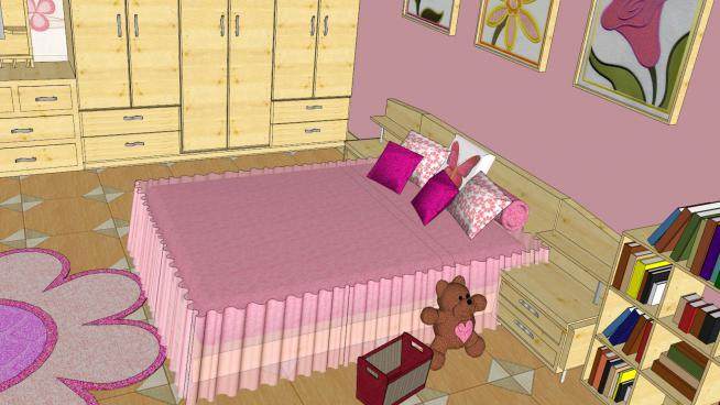 现代芭比娃娃卧室房间SU模型下载_sketchup草图大师SKP模型