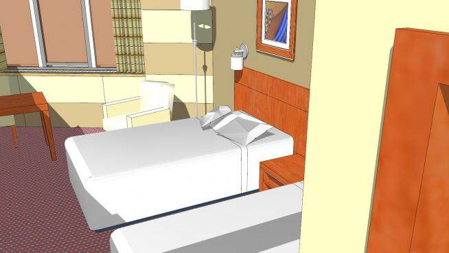 酒店宾馆房间卧室SU模型下载_sketchup草图大师SKP模型