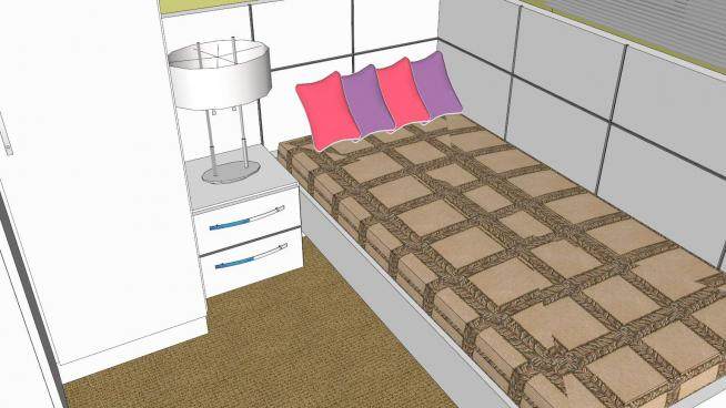 单人床卧室房间SU模型下载_sketchup草图大师SKP模型