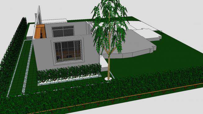 灌木篱笆围栏草坪观景住宅建筑SU模型下载_sketchup草图大师SKP模型