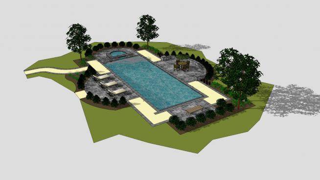 现代花园游泳池SU模型下载_sketchup草图大师SKP模型