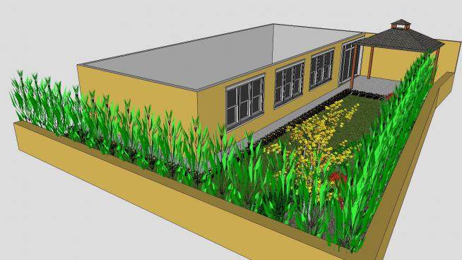 小型庭院花园花圃SU模型下载_sketchup草图大师SKP模型