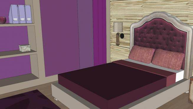 现代紫色卧室房间SU模型下载_sketchup草图大师SKP模型