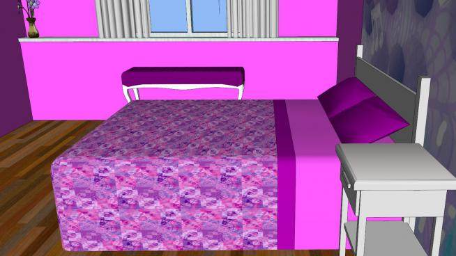 休闲紫色主题房卧室SU模型下载_sketchup草图大师SKP模型