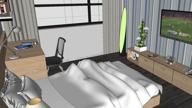 现代小型房间卧房SU模型下载_sketchup草图大师SKP模型