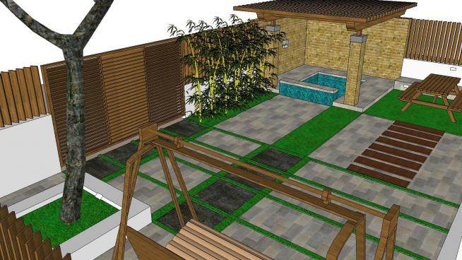 新中式园艺住宅景观SU模型下载_sketchup草图大师SKP模型