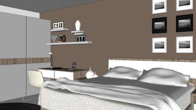 现代板式卧室房间SU模型下载_sketchup草图大师SKP模型