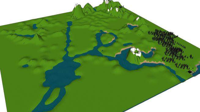生态自然山地湖泊植物风景SU模型下载_sketchup草图大师SKP模型