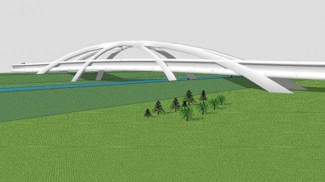 桥与景观河流SU模型下载_sketchup草图大师SKP模型