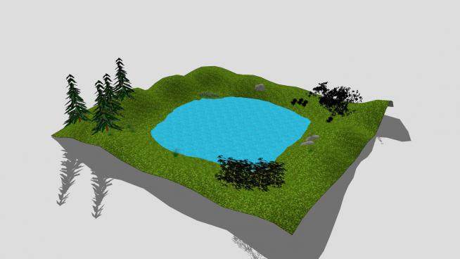 池塘自然景观SU模型下载_sketchup草图大师SKP模型