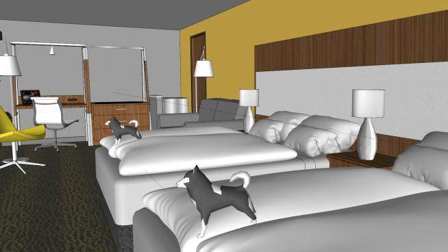 酒店房间卧室SU模型下载_sketchup草图大师SKP模型