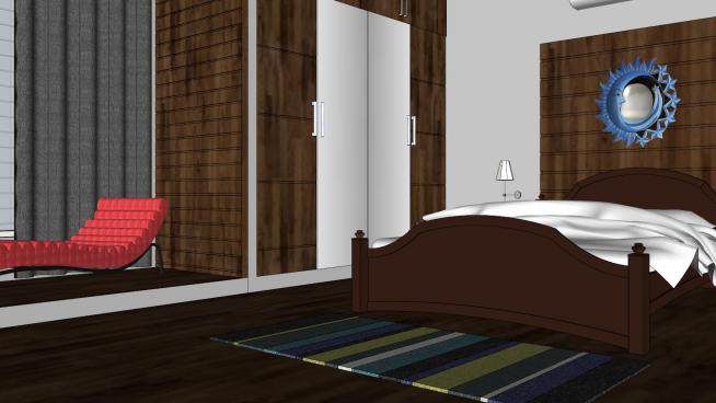 现代主题卧室房间SU模型下载_sketchup草图大师SKP模型