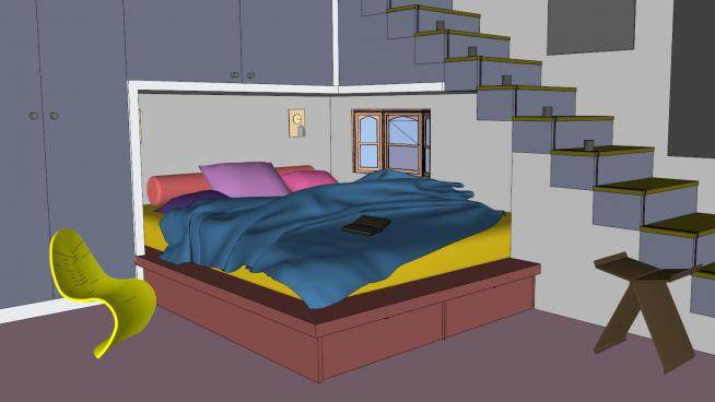 现代楼梯底床房间卧室SU模型下载_sketchup草图大师SKP模型