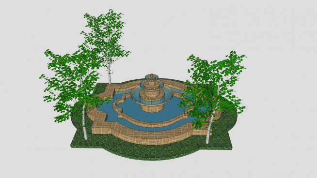 园林造景喷泉水景SU模型下载_sketchup草图大师SKP模型