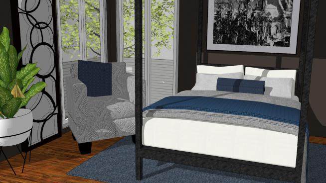 北欧风格卧室房间双人床SU模型下载_sketchup草图大师SKP模型