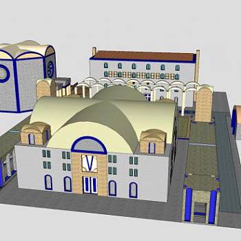 乡镇广场楼房建筑SU模型下载_sketchup草图大师SKP模型