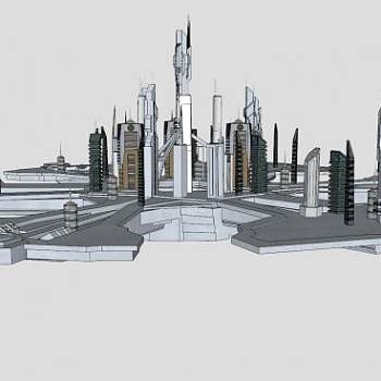 亚特兰提斯城市船建筑SU模型下载_sketchup草图大师SKP模型