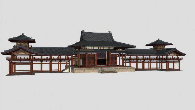 日本平等院寺院园林建筑SU模型下载_sketchup草图大师SKP模型