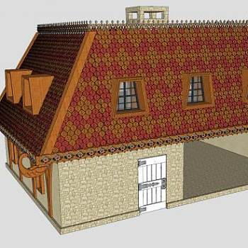 传统木质石屋建筑SU模型下载_sketchup草图大师SKP模型