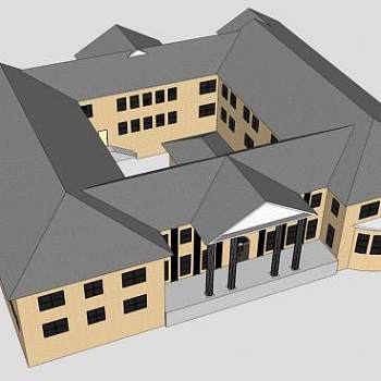 中世纪波卡洪塔斯厅建筑SU模型下载_sketchup草图大师SKP模型