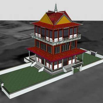 浙江海盐潮音阁建筑SU模型下载_sketchup草图大师SKP模型