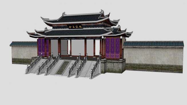 中式宫城门墙建筑SU模型下载_sketchup草图大师SKP模型