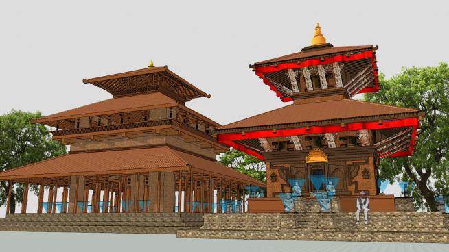 尼泊尔寺庙建筑群SU模型下载_sketchup草图大师SKP模型