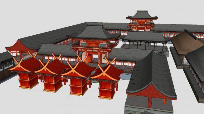 日本奈良神社建筑SU模型下载_sketchup草图大师SKP模型