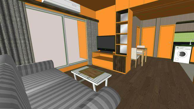 现代公寓内部客厅装修SU模型下载_sketchup草图大师SKP模型