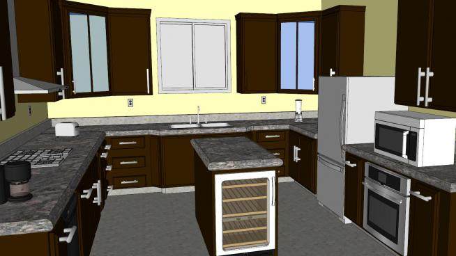 现代风格U型室内厨房SU模型下载_sketchup草图大师SKP模型