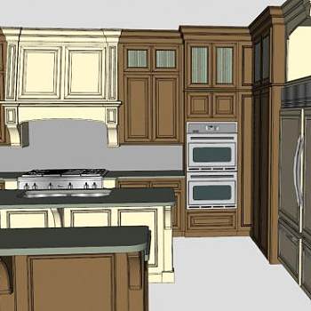 简欧进口厨房面积装修SU模型下载_sketchup草图大师SKP模型