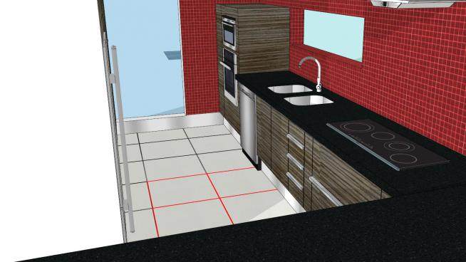 现代风格L型室内厨房SU模型下载_sketchup草图大师SKP模型