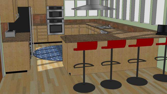 现代U型厨房室内装修SU模型下载_sketchup草图大师SKP模型