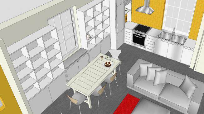 现代可爱小公寓厨房SU模型下载_sketchup草图大师SKP模型