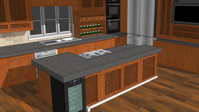 现代岛型厨房家具装修SU模型下载_sketchup草图大师SKP模型