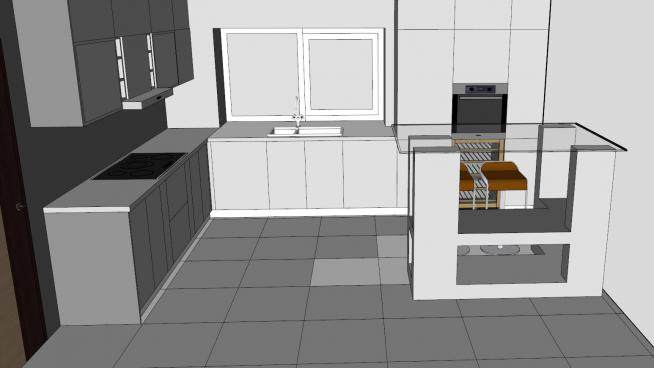 现代厨房家具白色橱柜SU模型下载_sketchup草图大师SKP模型