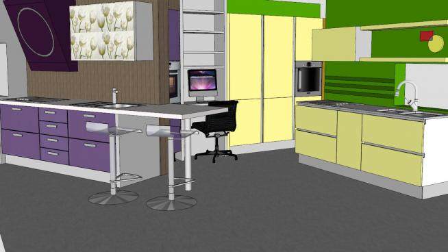 现代厨房办公室内装修SU模型下载_sketchup草图大师SKP模型