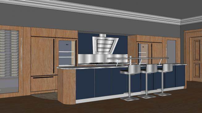 现代厨房家庭娱乐室SU模型下载_sketchup草图大师SKP模型