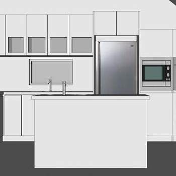 现代岛型厨房餐桌SU模型下载_sketchup草图大师SKP模型