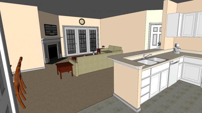 现代公寓装修厨房SU模型下载_sketchup草图大师SKP模型