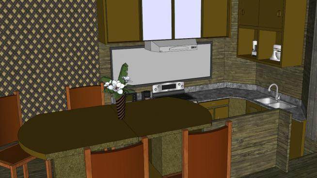 现代室内厨房餐厅SU模型下载_sketchup草图大师SKP模型