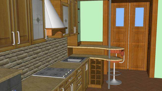 复古厨房室内橱柜SU模型下载_sketchup草图大师SKP模型