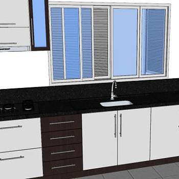 现代一字型室内厨房SU模型下载_sketchup草图大师SKP模型