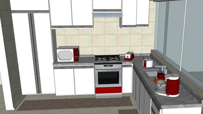 现代家具L型厨房装修SU模型下载_sketchup草图大师SKP模型