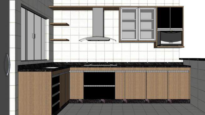 室内装修L型厨房SU模型下载_sketchup草图大师SKP模型