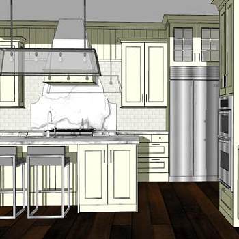 简欧风格室内厨房装修SU模型下载_sketchup草图大师SKP模型