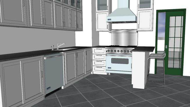简约风格L型室内厨房SU模型下载_sketchup草图大师SKP模型