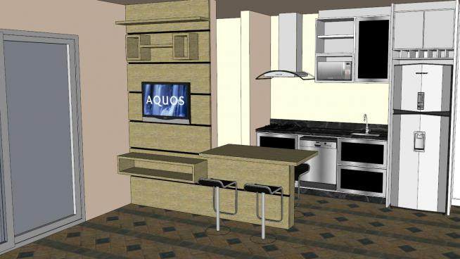 现代厨房公寓橱柜SU模型下载_sketchup草图大师SKP模型