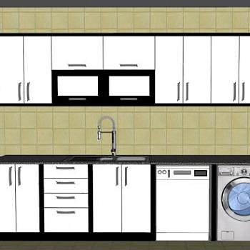 简约白色橱柜厨房SU模型下载_sketchup草图大师SKP模型