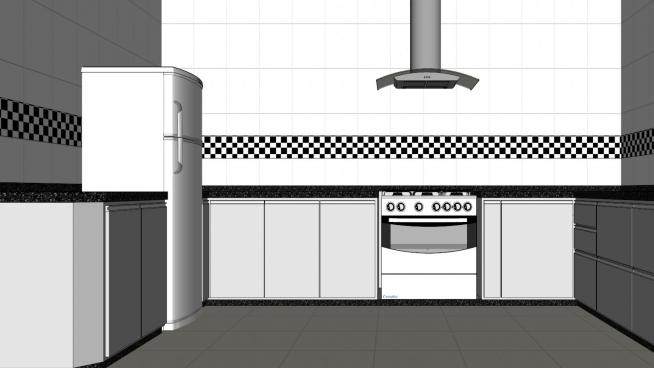 现代U型黑白厨房SU模型下载_sketchup草图大师SKP模型
